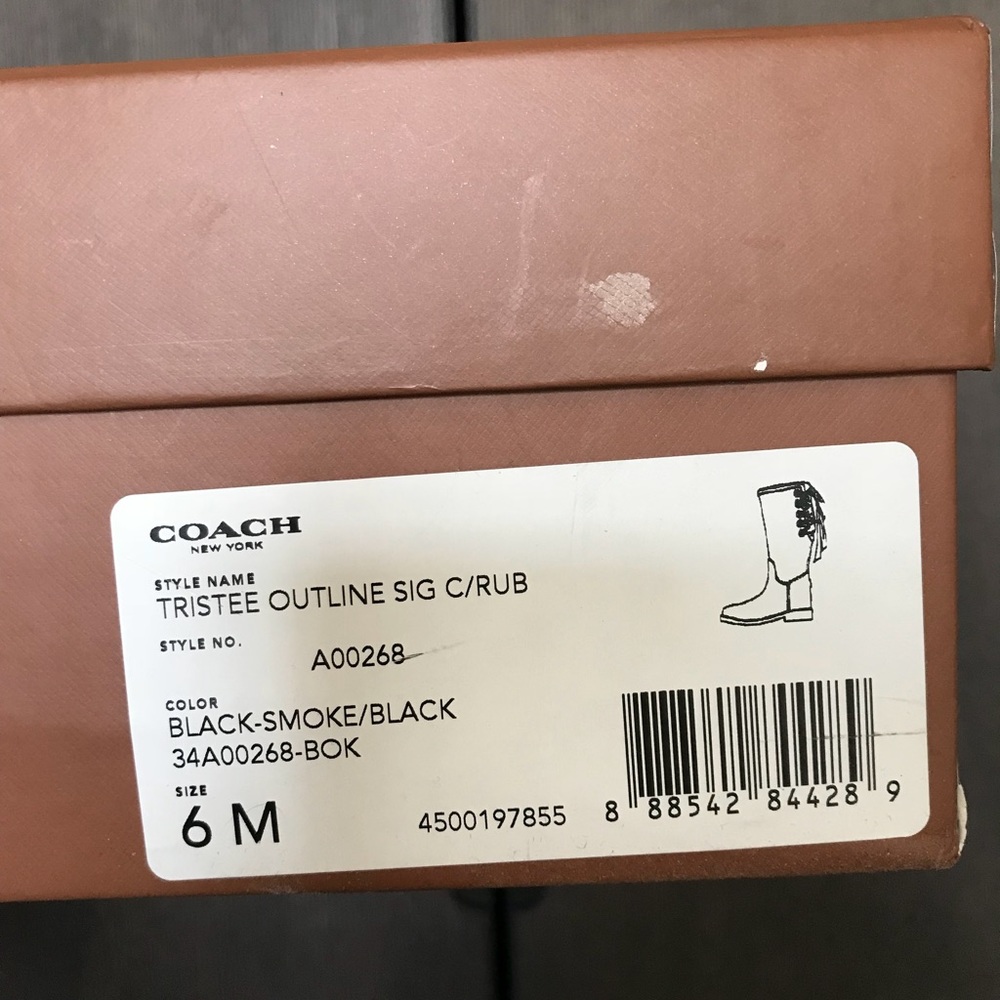 COACH Tie-Up Rain Boots in Size 6-Black - Picture 6 of 6